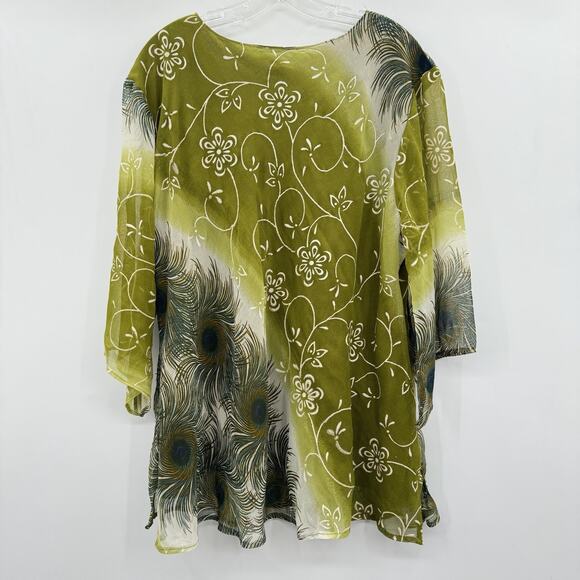 Women's Boho Beaded Flowy Tunic Top Sz 3X Green Fairy Artsy Gypsy Whimsical - Picture 2 of 10